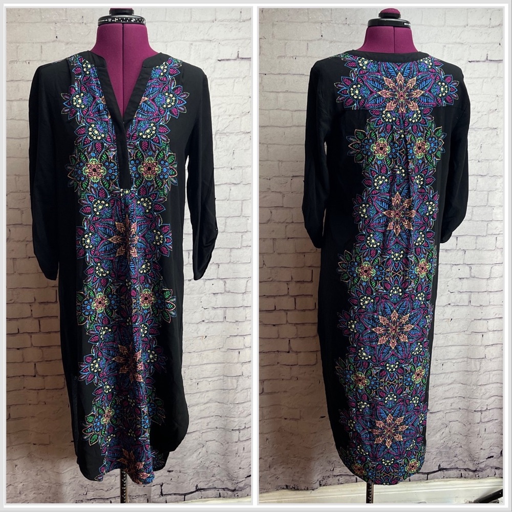 Cupio shirt dress mid length black with bright design